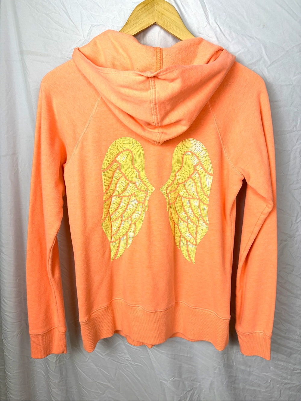 Victoria's Secret Creamsicle Orange Hoodie with Angel Wing Back Graphic